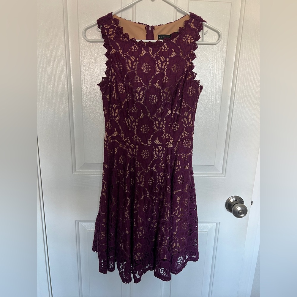 City Studio Burgundy Lace Dress